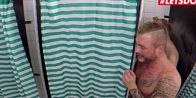 Busty girl sucks a lot of cocks and gets facialzied