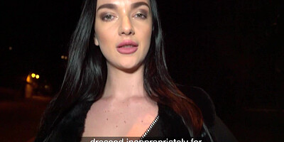 Dark haired busty teen in lingerie paid heftily to have sex with a stranger