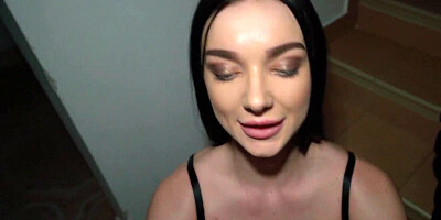 Dark haired busty teen in lingerie paid heftily to have sex with a stranger