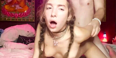 Cute Girl with Pigtails Sloppy 69 and Creampie Doggystyle