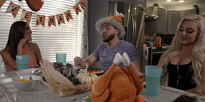 Girlfriend's sexy MILF mom fucking with her daughter's young and muscly cheating boyfriend during thanksgiving