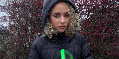 Curly-haired blonde agrees to fuck on the camera for cash