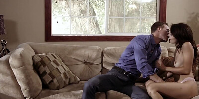 Lovely babysitter and master have sensual encounter on sofa