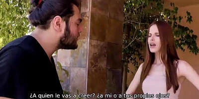 After quarrel skinny gal has sex with BF's handsome dad