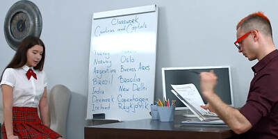 Lovely schoolgirl is spanked and fucked by a nerdy guy