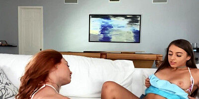 Redheaded cutie gets off with her sensual brunette girlfriend