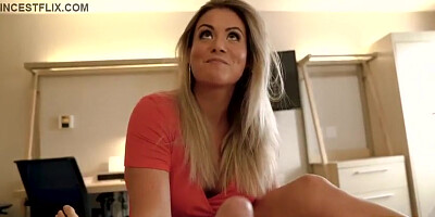 Big-titted stepmom strokes and rides son's dick