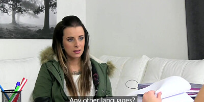 Tattooed casting lez strapon fucked by agent