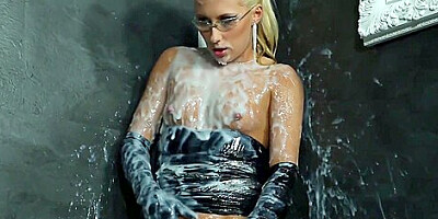 Beauty At The Gloryhole Covered With Cum From Bukkake