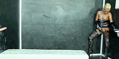 Beauty At The Gloryhole Covered With Cum From Bukkake