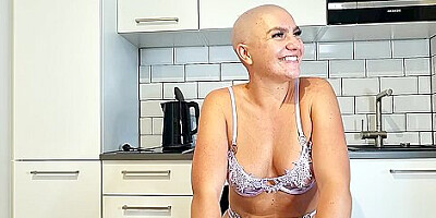German Student 18+ With No Hair Gets Cum On Her Bald Head After Sex