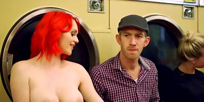 Redhead babe Jasmine James nailed at the laundromat