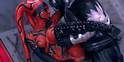 A sexy Sith girl is sucking a large dick on her knees