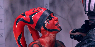 A sexy Sith girl is sucking a large dick on her knees