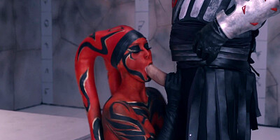 A sexy Sith girl is sucking a large dick on her knees