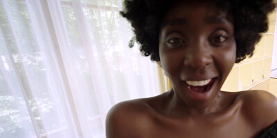 Ebony chick Zaawaadi sucks a big white cock in POV video