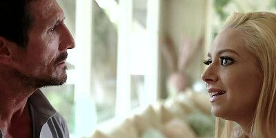 Busty Latina gal seduced blonde stepmom behind sleeping dad