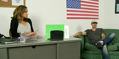 A brunette is getting her pussy opened up by her horny student