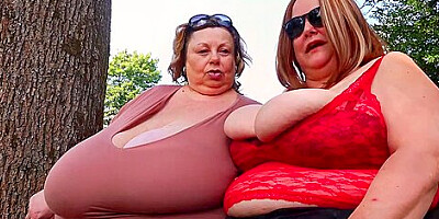 Karola & Maja Pull Their Tits Out Outside