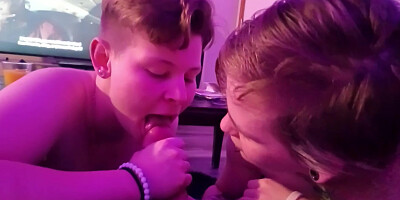 Dual Blowjob Swallow From The teen 18+ Team (19 Y Old) Oral Creampie Threesome