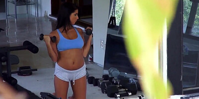 Amateur Evi Fox caresses after sport exercises