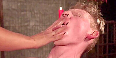 Blonde Femdom Makes Strapped Man Jizz
