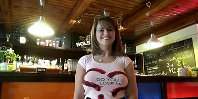 European waitress with big boobs gets banged for extra money