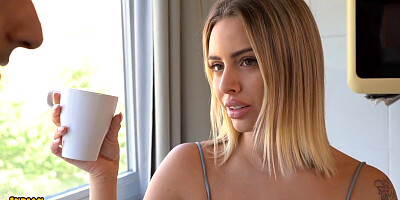 Gorgeous blonde babe is talking to a perverted Indian dude