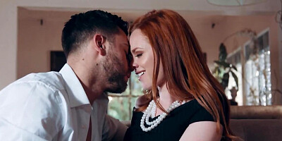 Red-haired lovely with pale skin rides penis till pussy creampie