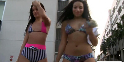 Two Babes Convinced To Flash Their Tits For Some Money