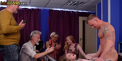 CFNM British female and male voyeurs watch babe fucked