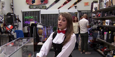 Kimmy Granger is dressed as a magician while sucking