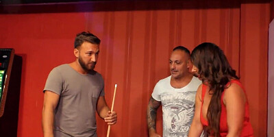 European MILF fucking two dudes after the snooker game