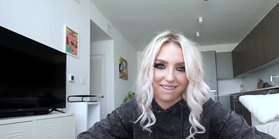 Blonde cutie Britt Blair gets a hard cock in POV-style video