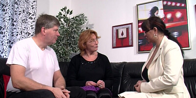 Mum gags on a huge cock then rides it to a mouth cumshot