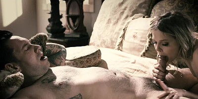 Inked man passionately makes love with adorable blonde chick