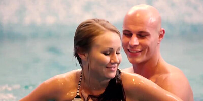 Teen swims in a pool and meets the bald guy to make it