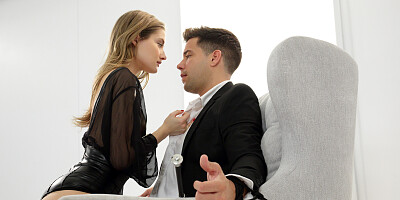 Thin babe with a perfect pussy climbs on top of her man