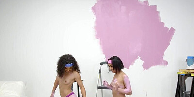 Zerella Skies playing with paint and horny babe Ryder Rey