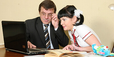 TrickyOldTeacher - Hot brunette student 18+ fucked and sucks older cock and rides him hard